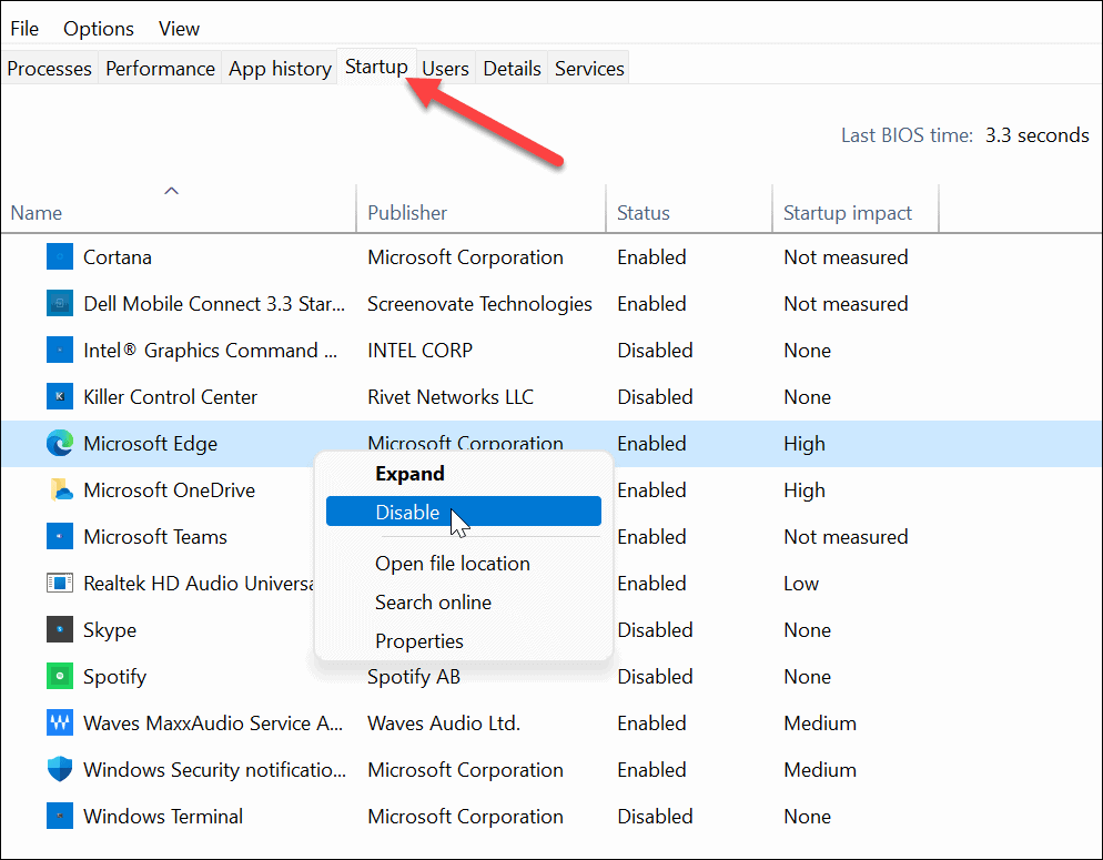 wyłącz Windows menedżera zadań startowych 11