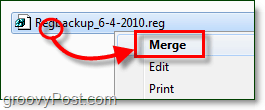 scal plik rejestru, aby przywrócić go w systemie Windows 7 i Vista