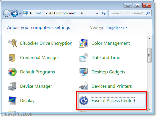 Przejdź do Centrum ułatwień dostępu za pośrednictwem panelu sterowania systemu Windows 7