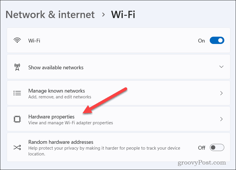 Właściwości sprzętu Wi-Fi w systemie Windows 11