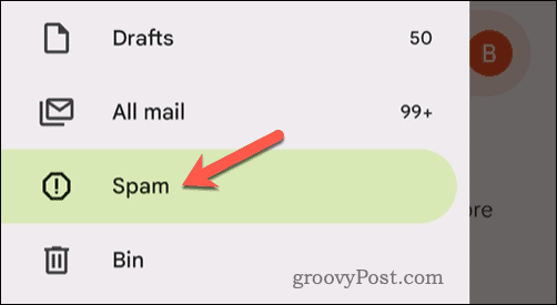 Otwórz folder spamu Gmaila w aplikacji mobilnej