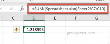 Formuła SUMA Excela wykorzystująca zakres komórek z innego pliku Excel