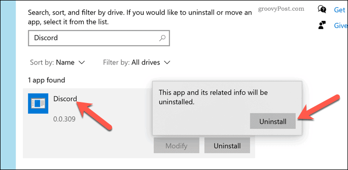 Usuwanie Discord z Windows 10