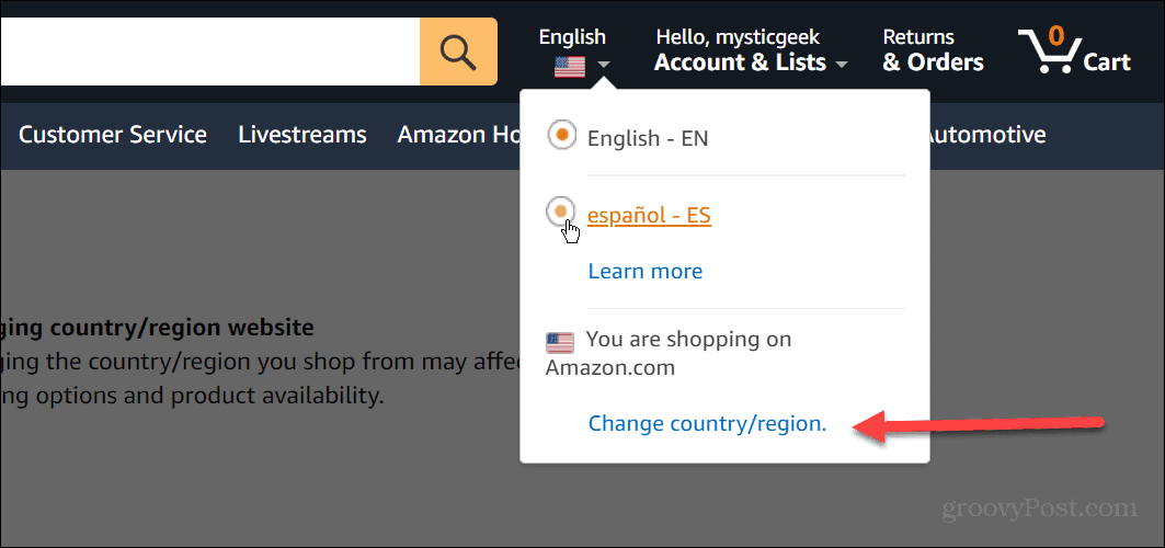 Zmień język na Amazon