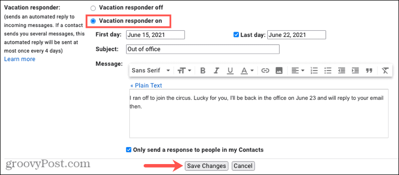 Gmail – wiadomość o nieobecności w biurze w trybie online 