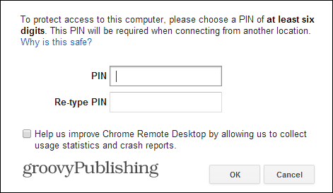 Kod PIN zdalnego komputera stacjonarnego Chrome