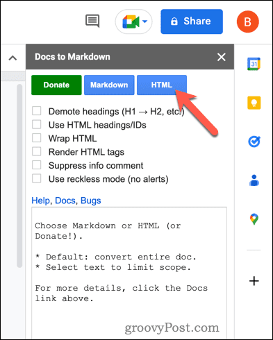 Konwertuj na HTML, korzystając z Dokumentów do Markdown w Dokumentach Google