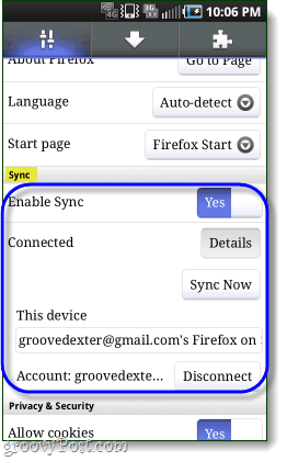 Firefox zsynchronizowany z telefonem z Androidem