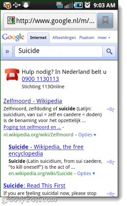 linia pomocy samobójczej Google w Holandii