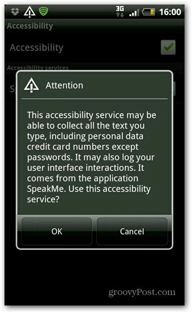Włącz dostęp dla SpeakMe dla Androida