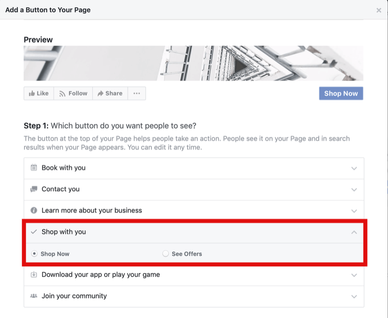 krok 1, jak dodać przycisk Kup teraz do strony na Facebooku dla zakupów na Instagramie