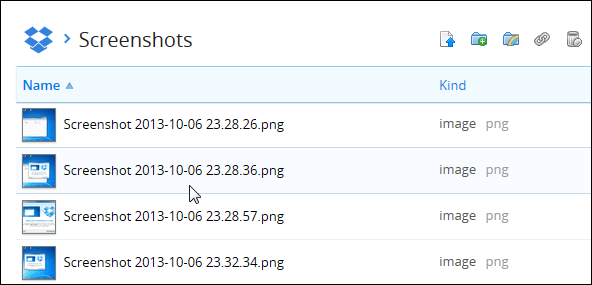 folder zrzutów ekranu Dropbox