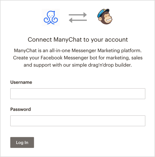 Zaloguj się na swoje konto MailChimp za pośrednictwem ManyChat.