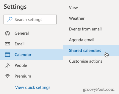 Opcja kalendarzy udostępnionych w programie Outlook