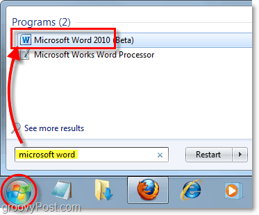uruchom Microsoft Word 2010 w Windows 7