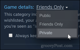 Ustawienie Prywatności gry Steam na Prywatne