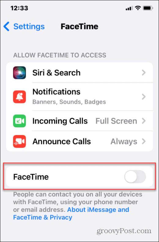 Wyłącz iPhone'a Facetime