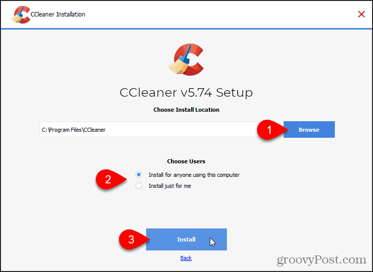 Kliknij Zainstaluj, aby zainstalować CCleaner