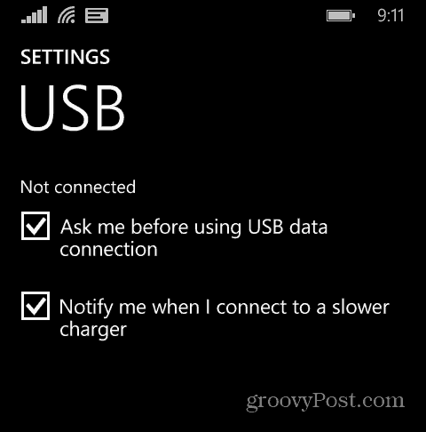 Ustawienia Windows Phone USB