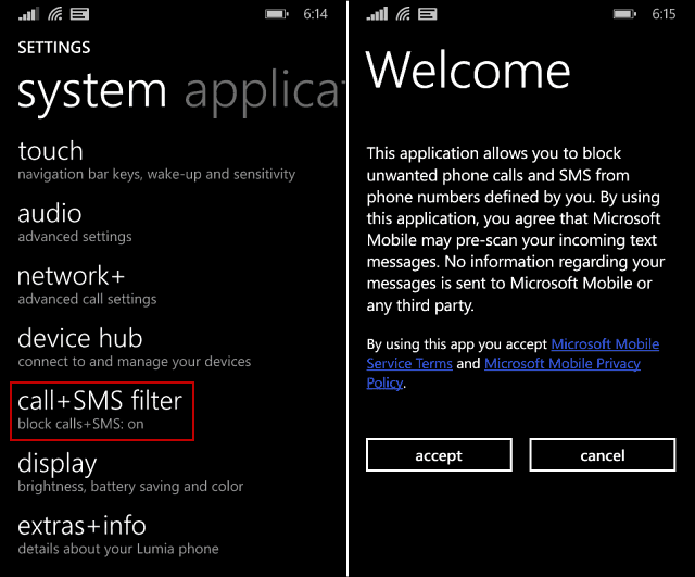 Blokuj niechciane połączenia telefoniczne i SMS-y w systemie Windows Phone 8.1