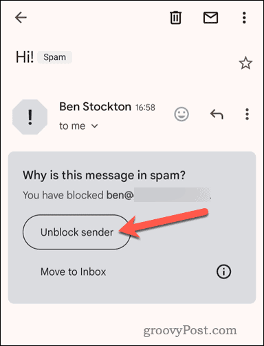Odblokuj zablokowanego nadawcę w aplikacji mobilnej Gmail