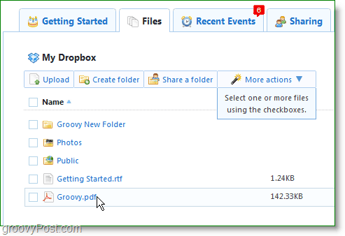 Zrzut ekranu Dropbox - zarządzaj swoim kontem Dropbox online