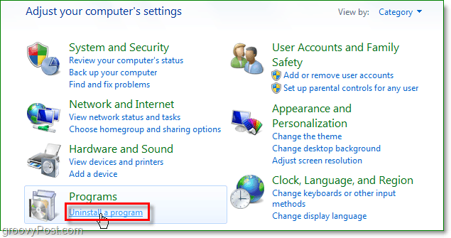 kliknij odinstaluj program, aby kontynuować usuwanie, tj. z systemu Windows 7