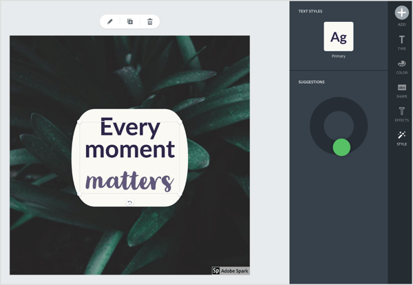 Skorzystaj z wbudowanego narzędzia sugestii Adobe Spark, aby zmienić czcionkę i kształt. 