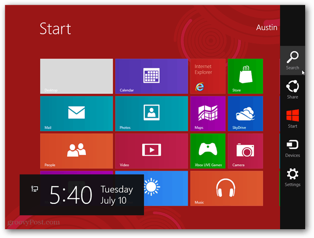 menu Charms systemu Windows 8