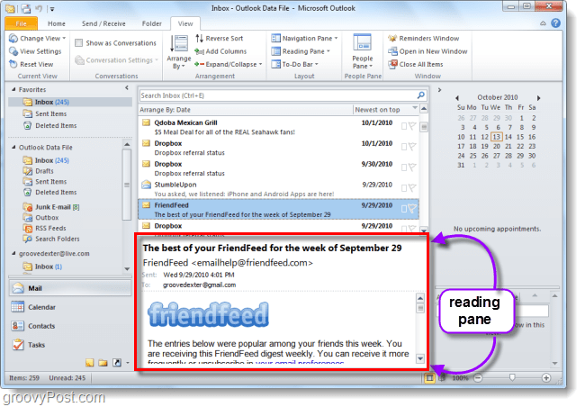 Domyślne okienko e-mail programu Outlook 2010
