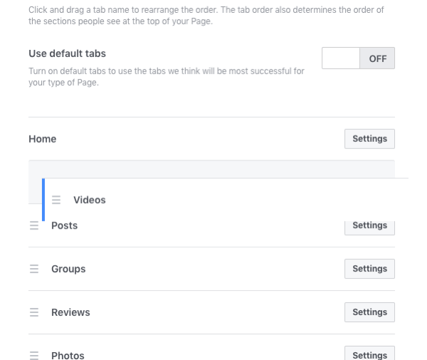 Zmień kolejność zakładek na swojej stronie biznesowej na Facebooku, aby odzwierciedlić treść lub strategię marketingową.