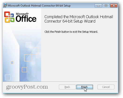 Outlook.com Outlook Hotmail Connector - kliknij Zakończ