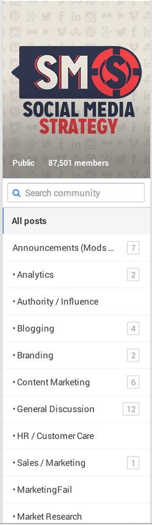 lista kategorii dyskusyjnych Google +