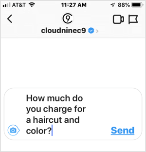 Przykład często zadawanego biznesowi pytania na Instagramie.