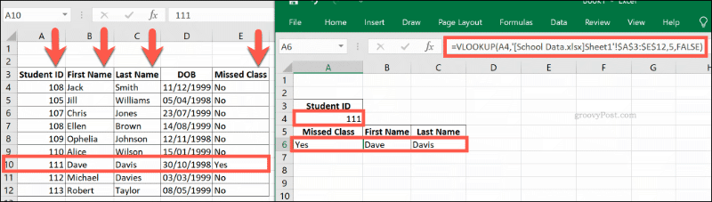 Formuła WYSZUKAJ.PIONOWO odnosząca się do wielu skoroszytów programu Excel