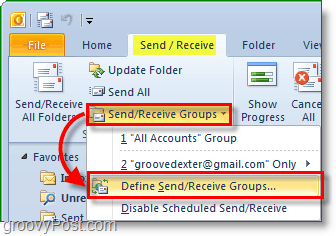 Zrzut ekranu programu Outlook 2010 - wysyłanie i odbieranie grup - definiowanie grup