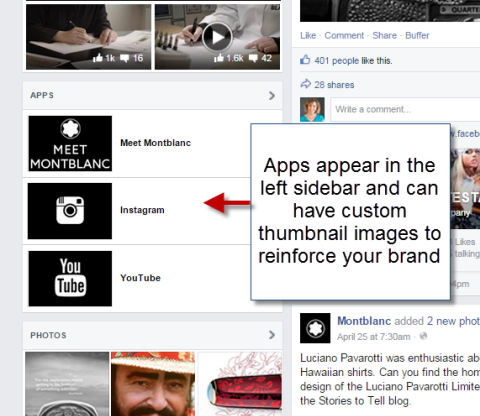 aplikacje społecznościowe na lewym pasku bocznym strony na Facebooku