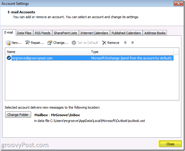 Przycisk Zamknij zrzut ekranu programu Outlook 2010, aby zapisać oszczędności na koncie