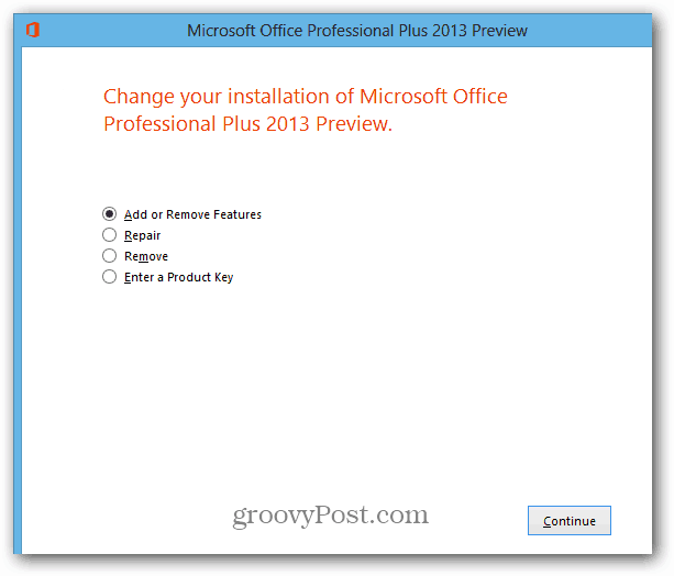 Dodaj lub usuń funkcje pakietu Office 2013