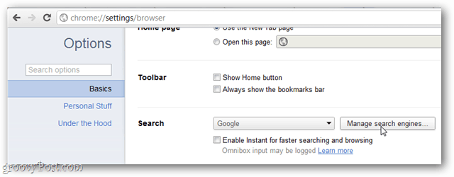 podstawowe opcje Google Chrome