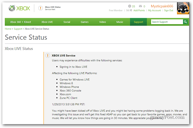 Status usługi Xbox Live