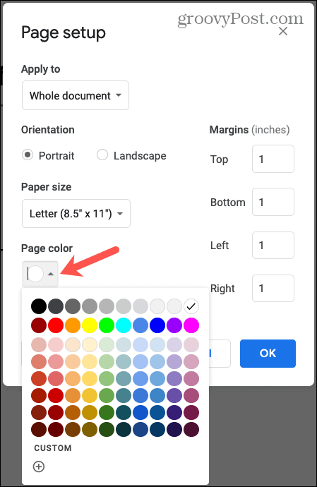 Kolor strony w Dokumentach Google