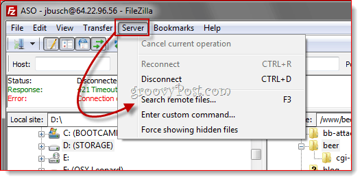 Zdalne wyszukiwanie plików FTP FileZilla