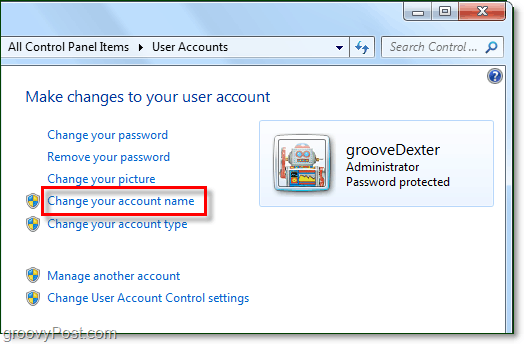 zmień nazwę swojego konta w Windows 7