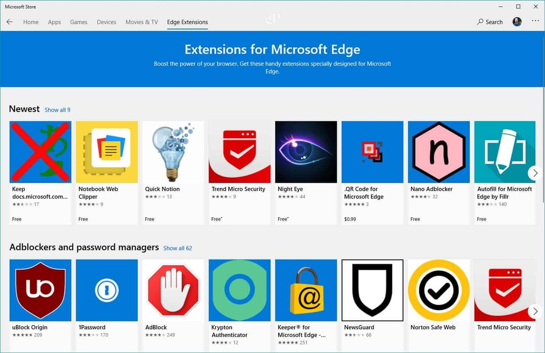 Rozszerzenia Edge w Microsoft Store