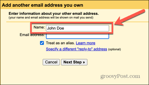 nazwa aliasu Gmaila