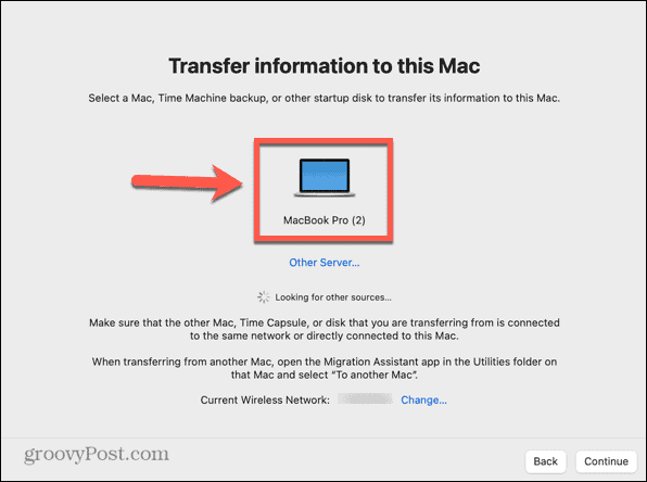 Asystent migracji stary Mac jako źródło