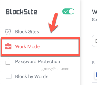 Karta Tryb pracy BlockSite