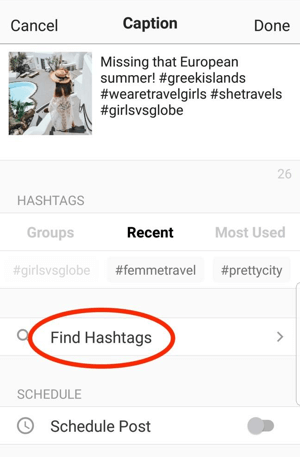 Aplikacja Preview pomaga znaleźć odpowiednie hashtagi, które można dodać do postu.