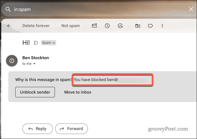 Przykład zablokowanej poczty w Gmailu